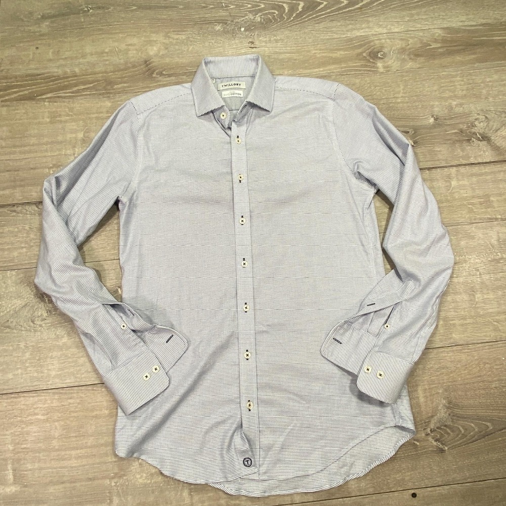 Twillory Dress Shirt‎ Mens 15 34/35 Blue Check Non Iron Slim Fit Long Sleeve